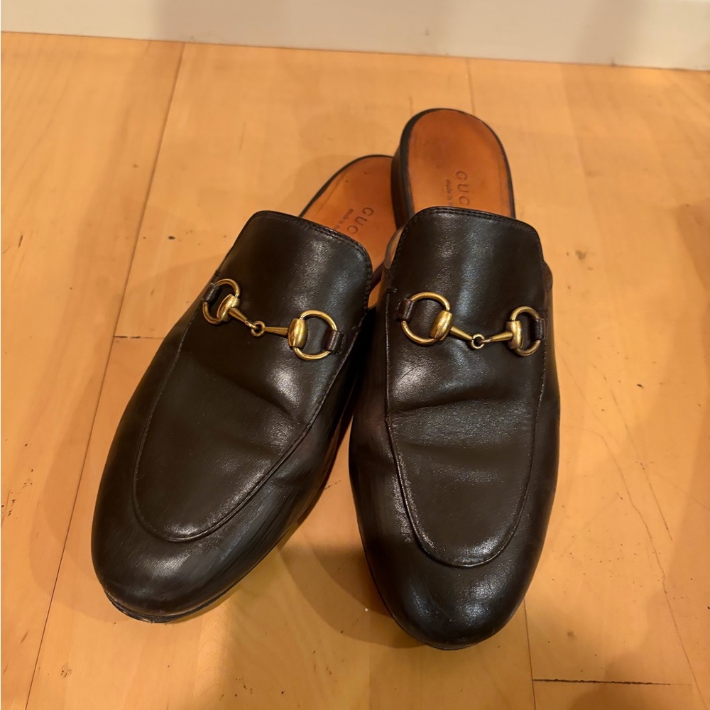 Gucci Dark Brown Leather Princetown Loafers - Picture 2 of 4